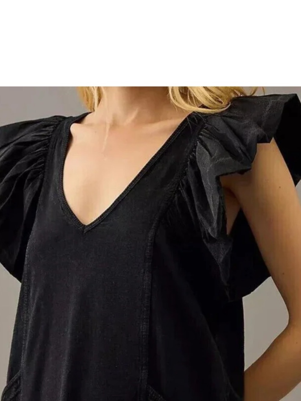 Anthropologie Daily Practice Malibu Creek Mini Dress Black Ruffle Sleeve Size S - Picture 4 of 7